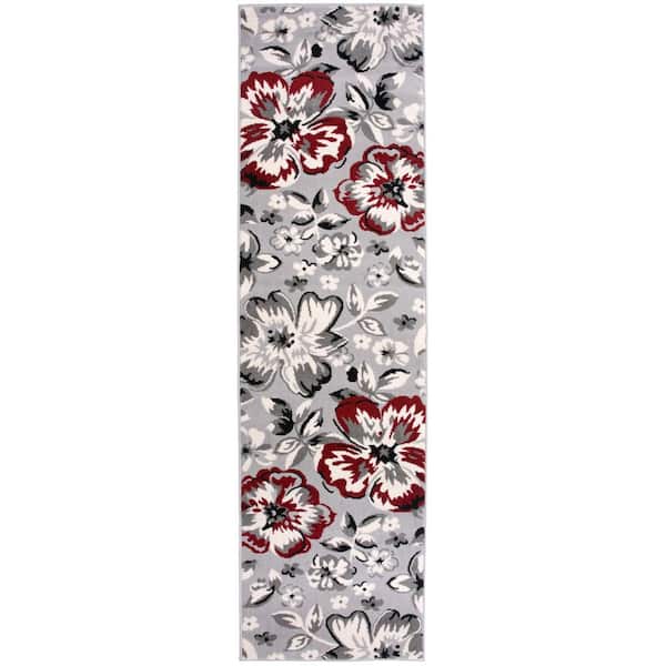 World Rug Gallery Modern Comtemporary Floral Design Red 2 ft. x 7 ft. 2 in. Indoor Runner Rug