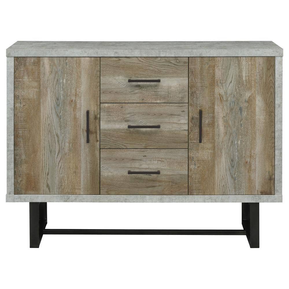 Gray and Weathered Oak 3-Drawer Accent Cabinet with Adjustable Shelving