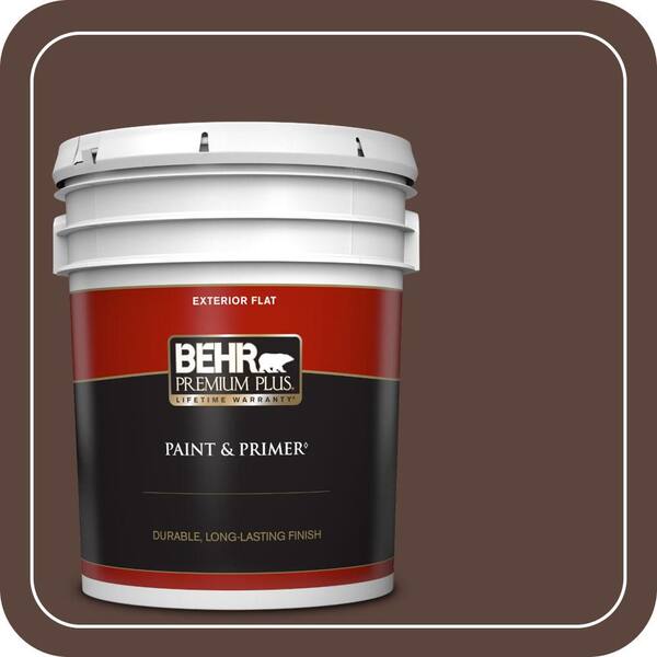 BEHR PREMIUM PLUS 5 gal. #T15-5 Heritage Oak Flat Exterior Paint & Primer