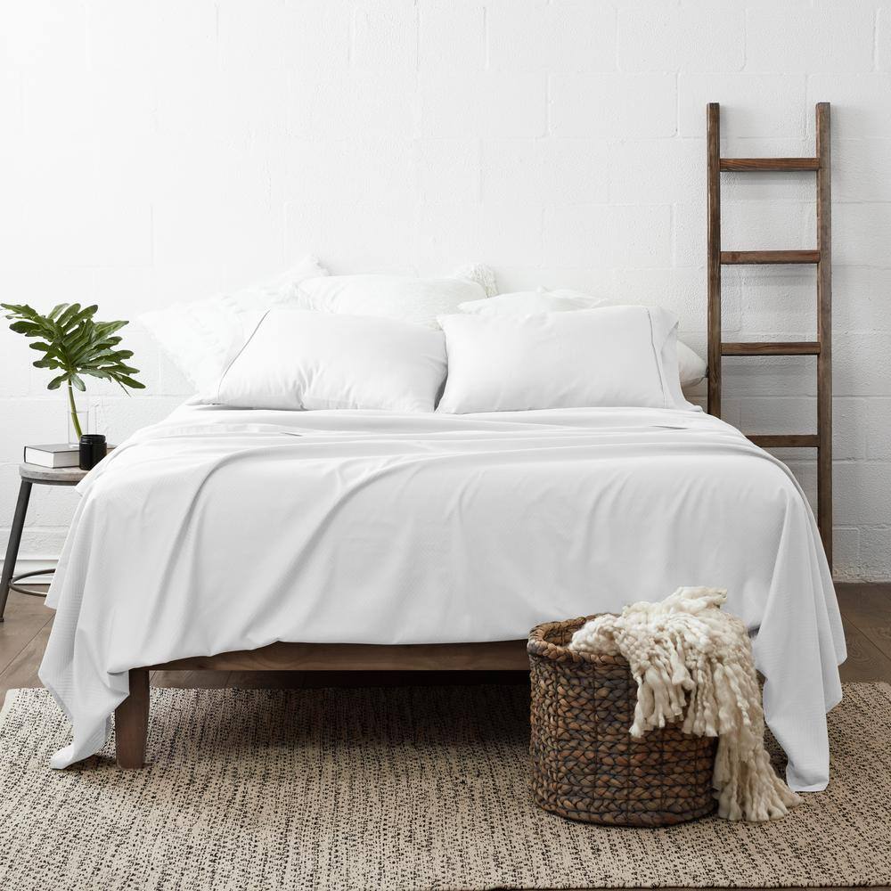 Twin White Chevron Embossed Microfiber Bed Sheet Set