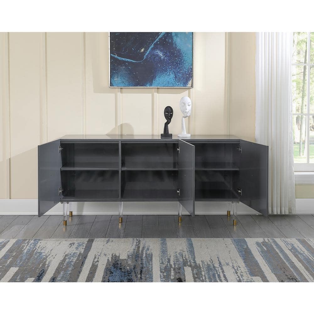 Jadran 65" Gray Modern Wood Sideboard with Gold Accents