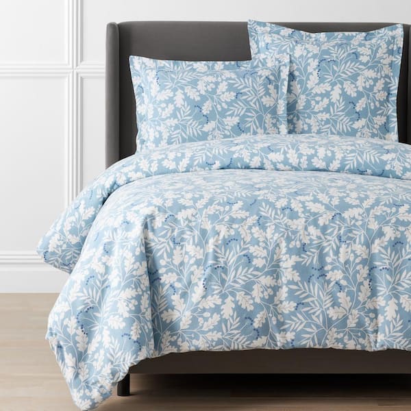 The Company Store Company Cotton Misty Leaf Velvet Flannel Blue Multi Cotton Standard Pillowcases (Set of 2)