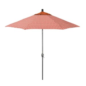9 ft. Grey Aluminum Market Patio Umbrella with Crank Lift and Push-Button Tilt in Marquee Peach Pacifica Premium