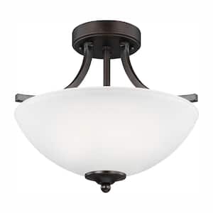 Geary 13.875 in. 2-Light Burnt Sienna Semi-Flush Mount Convertible Pendant with LED Bulbs