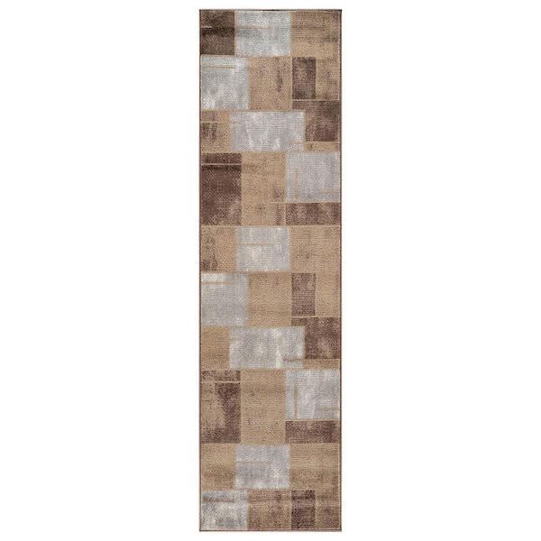 Modern Linear Runner Rug for Living Room, Bedroom, or Entryway 2 ft. x 12 ft. Brown