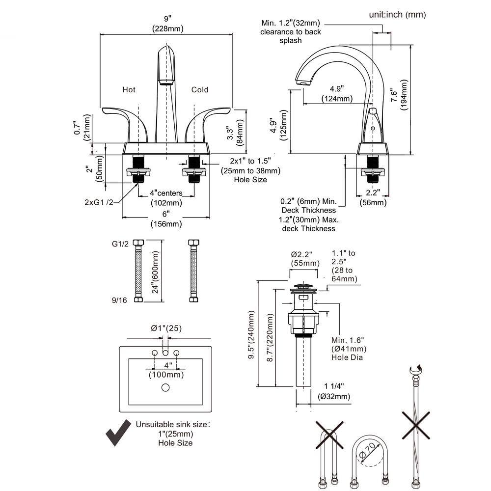 Brushed Nickel 2-Handle Centerset Bathroom Faucet with Pop-Up Drain