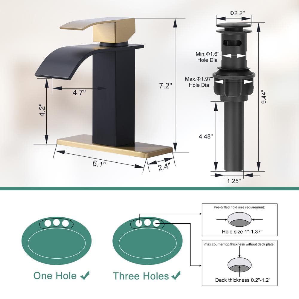 Gold and Black Stainless Steel Waterfall Bathroom Faucet