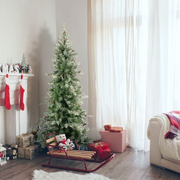 6.5-ft. Pre-Lit Buffalo Fir Green Slim Artificial Artificial Christmas Tree, LED Lights