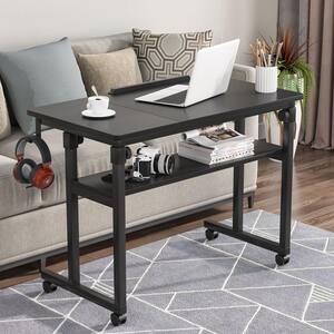 Moronia 31.5 in. Black Portable Laptop Desk H Adjustable Bedside Table with Tiltable Drawing Board and Wheels