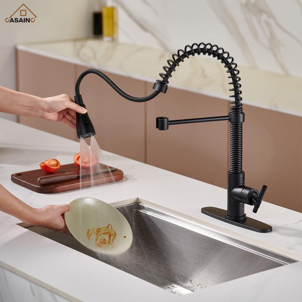 Matte Black Stainless Steel Pull-Out Kitchen Faucet