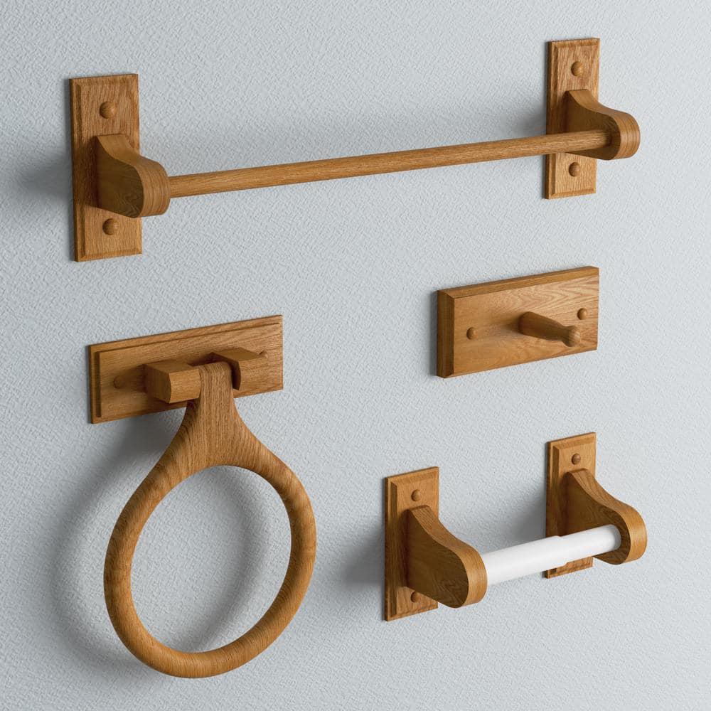 Honey Oak 4-Piece Bathroom Hardware Kit with Towel Bar