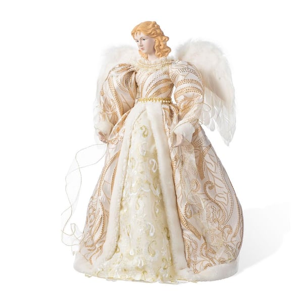 24 in. H Faux Fur & PVC Christmas Elegant Angel Tree Topper with Porcelain Face