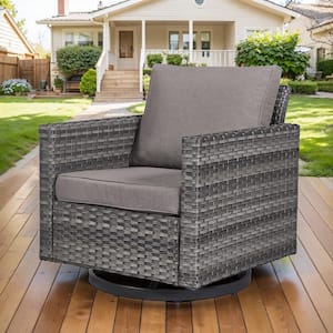 Gray Wicker Outdoor Rocking Chair, Patio Swivel Glider Chair with Gray Cushions for Porch or Balcony (1-Pack)