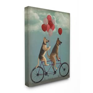 16 in. x 20 in. "German Shepard Dogs On Bicycle with Balloons" by Fab Funky Canvas Wall Art