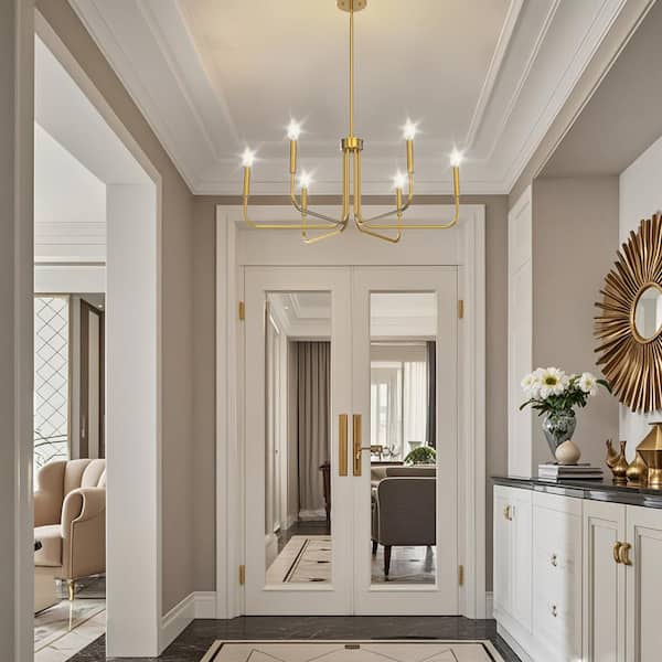 6-Light 28 in. Gold Farmhouse Rustic Candle Ceiling Chandelier for Dining Room and Living Room and Adjustable Height