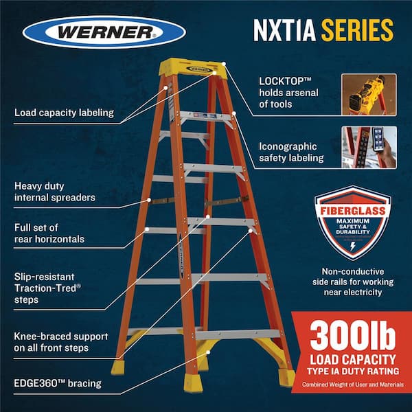 Werner 7300S 12-ft Fiberglass Type 1AA-375-lb Load Capacity Step Ladder