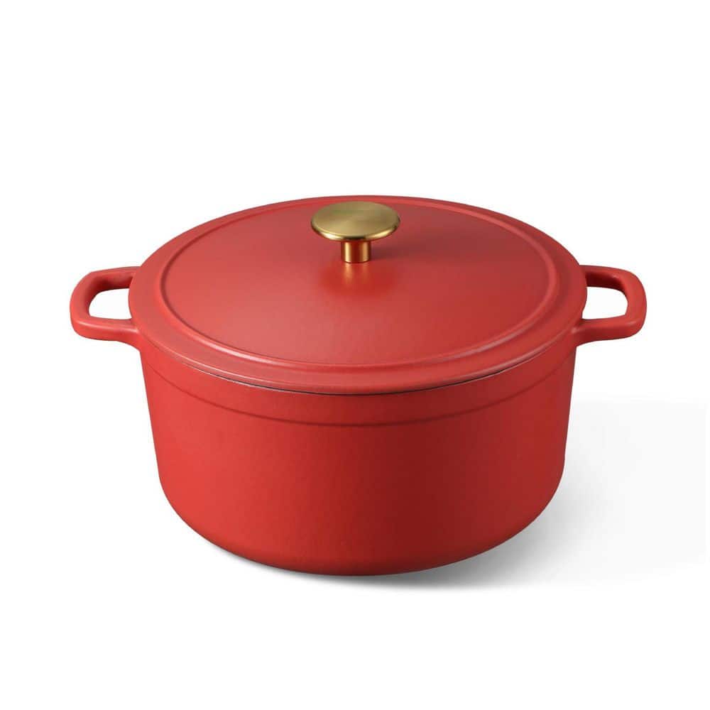 Wudkey 5 qt. Enameled Cast Iron Dutch Oven in Red with Lid, Dual