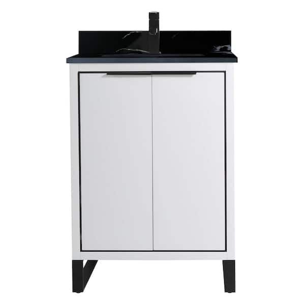 FINE FIXTURES Opulence 24 in. W x 18 in. D x 33.5 in H. Bath Vanity in White Matte with Black Stone Single Sink Top