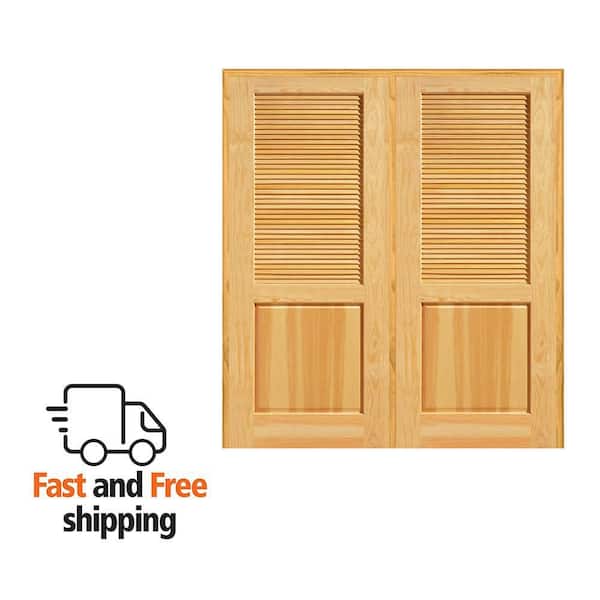 MMI DOOR 72 in. x 80 in. Half Louver 1-Panel Unfinished Pine Wood