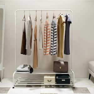 White Clothing Garment Rack with Shelves, Metal Cloth Hanger Rack Stand Clothes Drying Rack for Hanging Clothes