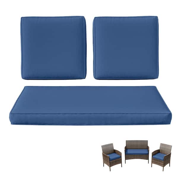 36 in. x 18 in. (3-Piece) Outdoor Patio Replacement Seat Cushions Fit for Loveseat Sofa Lounge Chair Furniture Blue