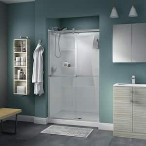 Contemporary 48 x 74 in. 5-Piece Shower Kit with Nickel Door, Clear Glass and White Classic 400 Shower Base and Wall Set