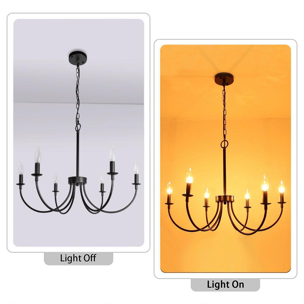 Black Metal 6-Light Candle Style Chandelier with Adjustable Chain
