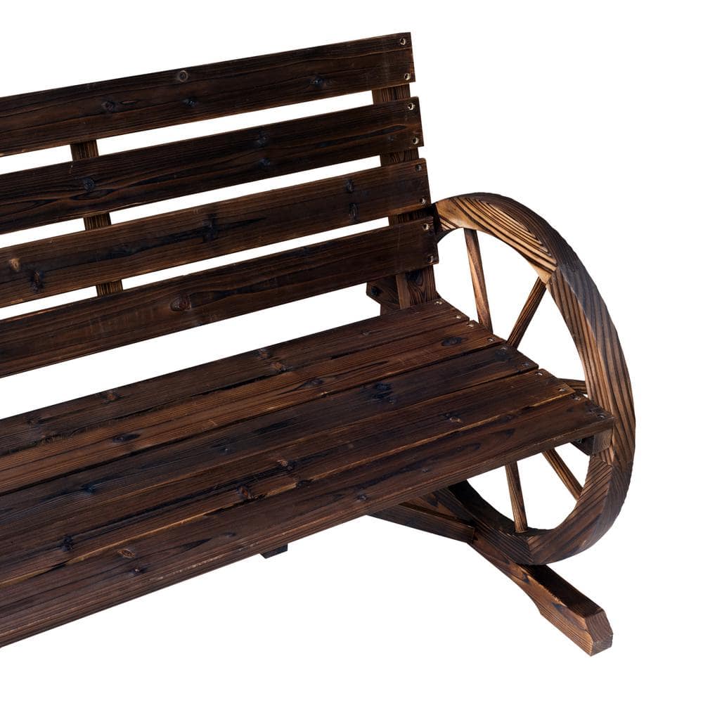 Rustic Fir Wood Wagon Wheel Bench, Carbonized Brown, 41.5" x 23.25"