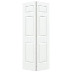 30 in. x 80 in. 6 Panel Colonial Primed Textured Molded Composite Closet Bi-Fold Door