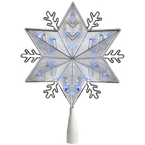 10 in. Silver 8-Point Snowflake Christmas Tree Topper - Blue Lights