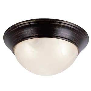Athena 16 in. 3-Light Oil Rubbed Bronze Flush Mount Ceiling Light Fixture with Marbleized Glass Shade