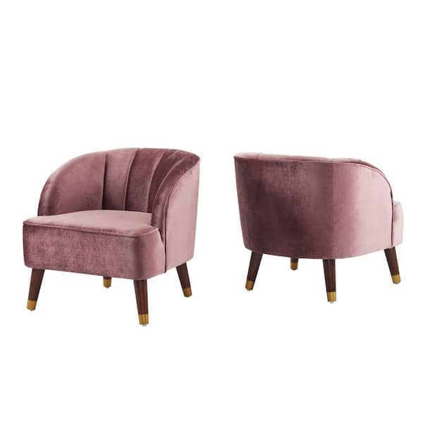 Noble House Heras New Velvet Blush Modern Barrel Club Chair (2-Pack)