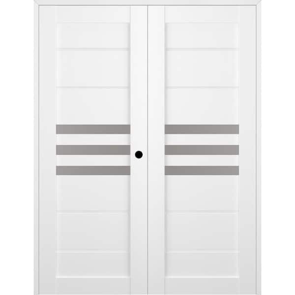 Belldinni Dome 48 in. x 79 in. Left Hand Active 3-Lite Frosted Glass Bianco Noble Wood Composite Double Prehung French Door