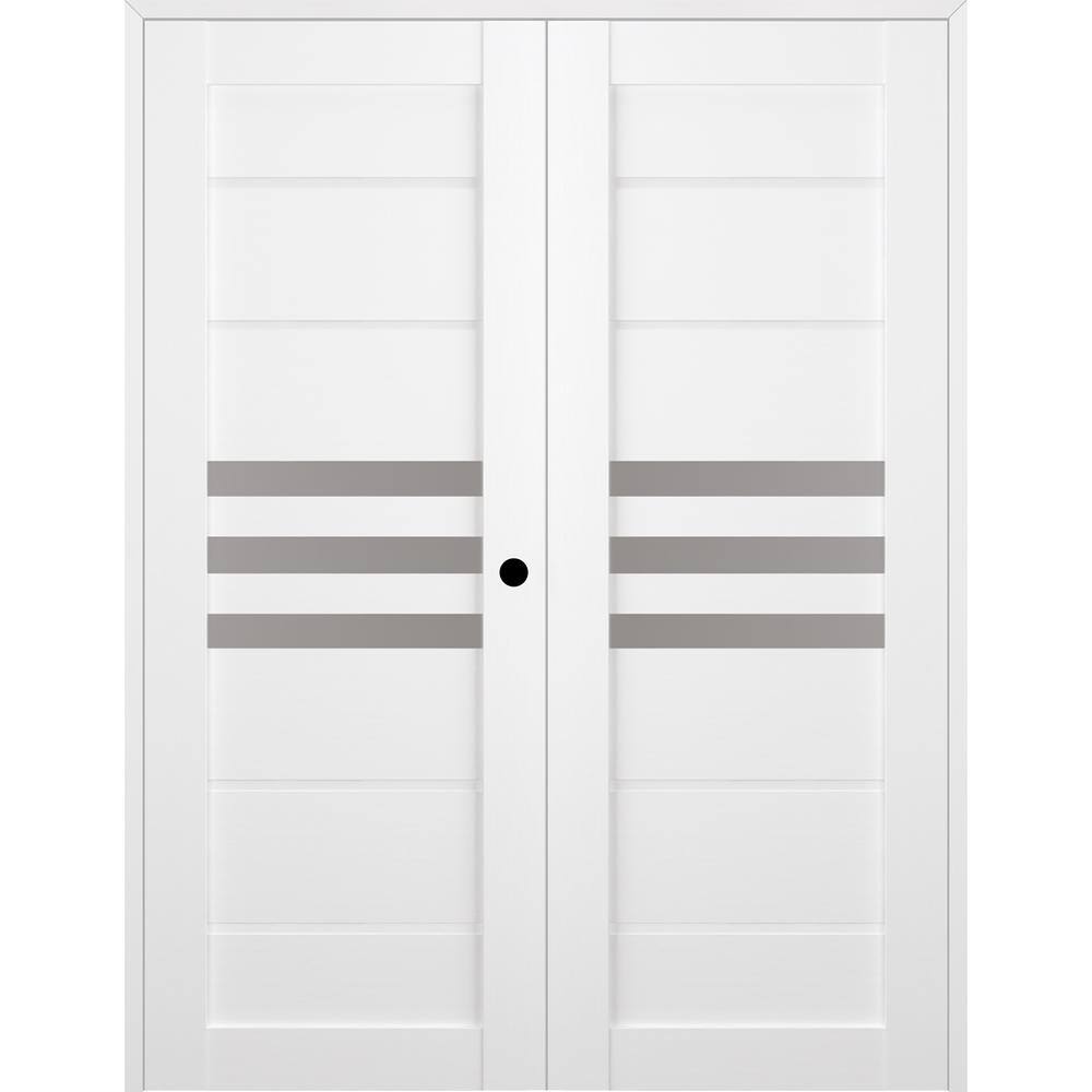 Dome 56 in. x 79 in. Left Hand Active 3-Lite Frosted Glass Bianco Noble Wood Composite Double Prehung French Door price history on PriceWatchPro