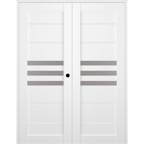 Belldinni Dome 64 in. x 79 in. Left Hand Active 3-Lite Frosted Glass Bianco Noble Wood Composite Double Prehung French Door