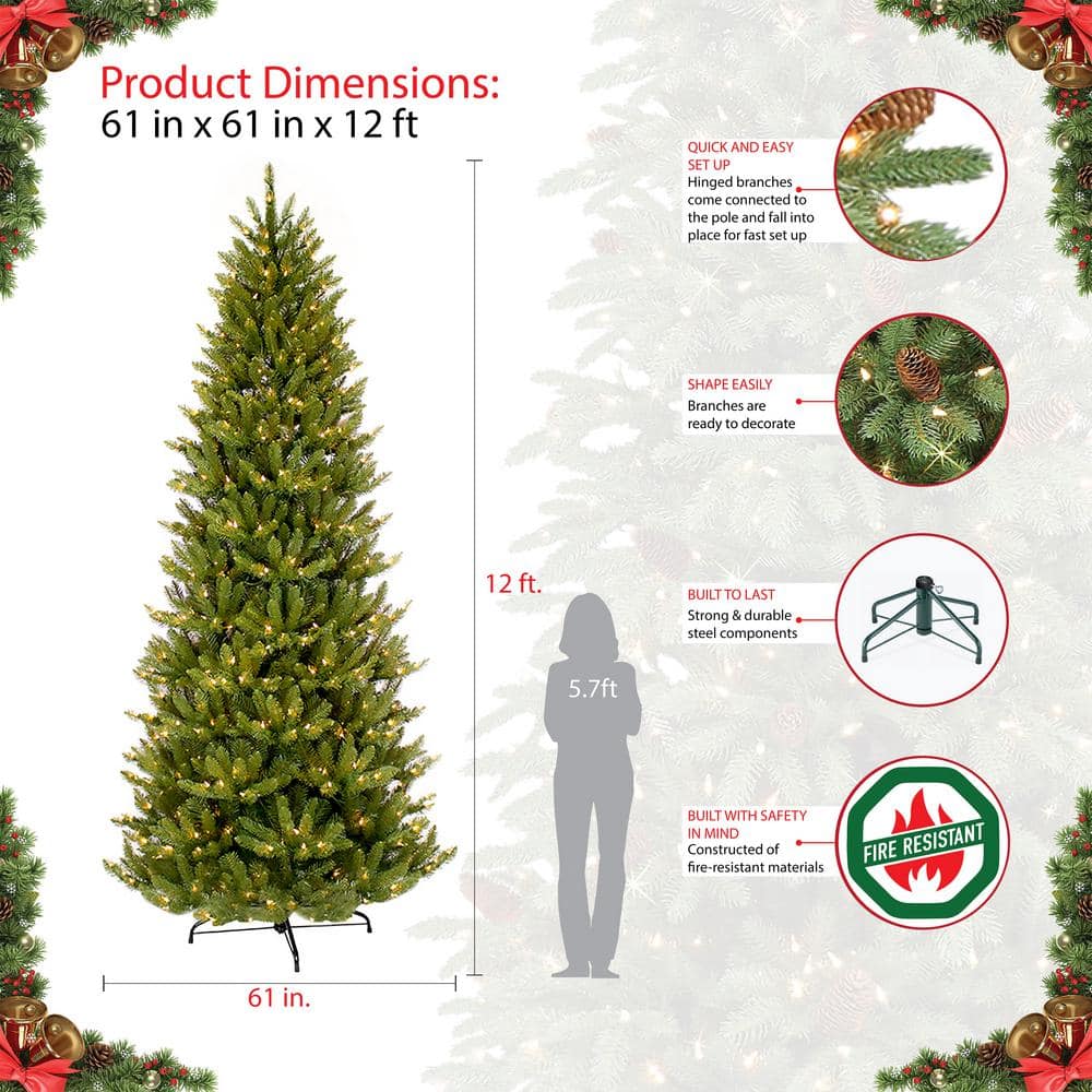 12-Foot Green Slim Fir Artificial Christmas Tree with Clear Lights