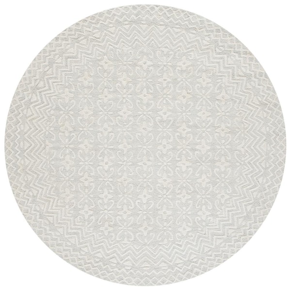 Blossom 8 ft. x 8 ft. Round Gray/Ivory Border Geometric Area Rug