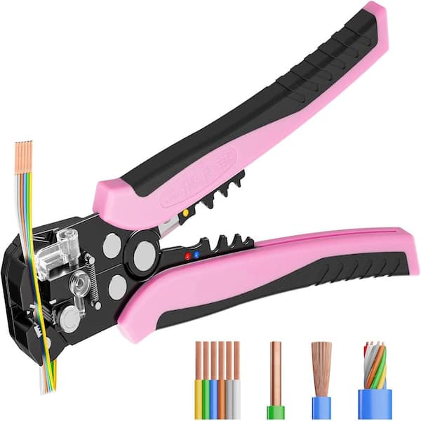 Self-Adjusting Wire Stripper, Pink 3 In 1 Stripper/Cutter/Crimping Heavy Duty Automatic Electrical Wire Strippers.