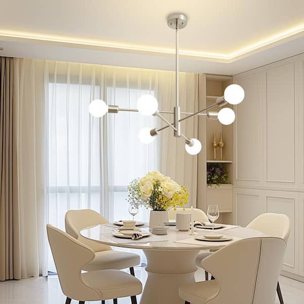 Deyidn 6-Light Vintage Nickel Sputnik Chandelier for Living Room