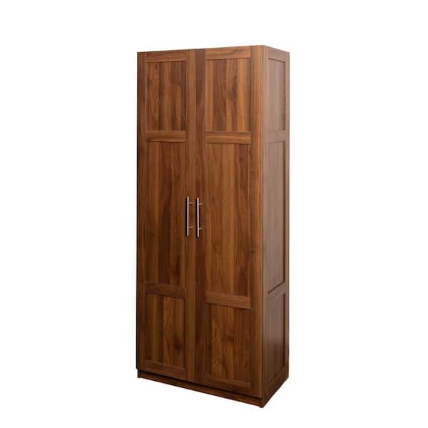 Walnut Particle Board 29.53 in. x 70.87 in. Pantry Cabinet with 2 Doors and 3 Adjustable Shelves