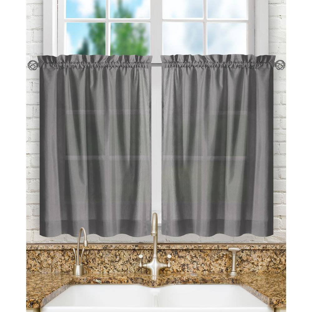 Stacey Gray Sheer Cotton Polyester Rod Pocket Window Tier Pair