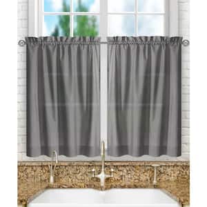 Stacey Grey Solid 56 in. W x 45 in. L Rod Pocket Tailored Tier Curtain Pair