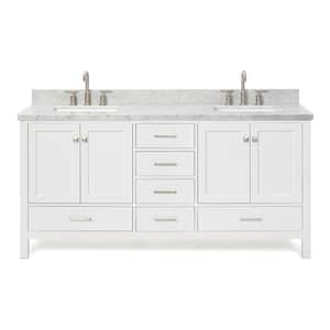 Cambridge 73 in. W x 22 in. D x 36 in. H Bath Vanity in White with Marble Vanity Top in Whites