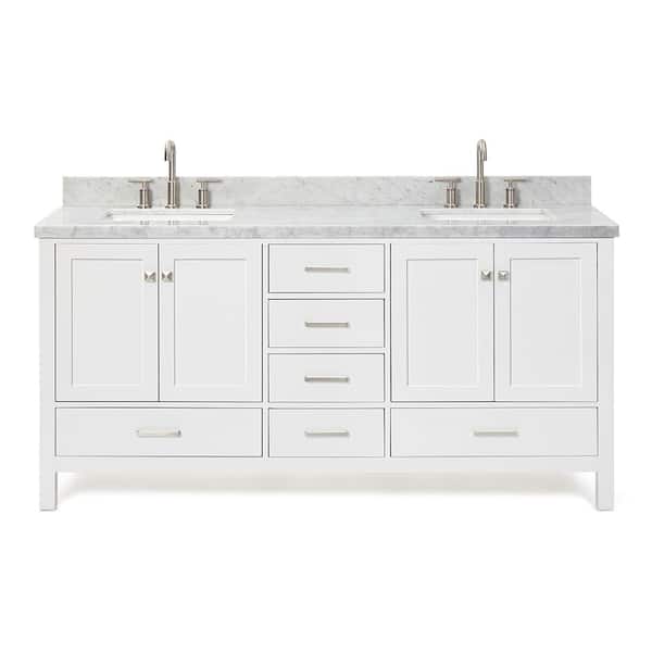 Cambridge 72 in. W x 22 in. D x 36 in. H Bath Vanity in White with Marble Vanity Top in Whites