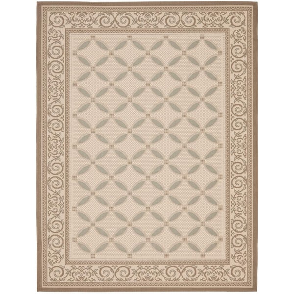 SAFAVIEH Courtyard Beige/Dark Gray 8 ft. x 11 ft. Border Indoor/Outdoor Patio  Area Rug