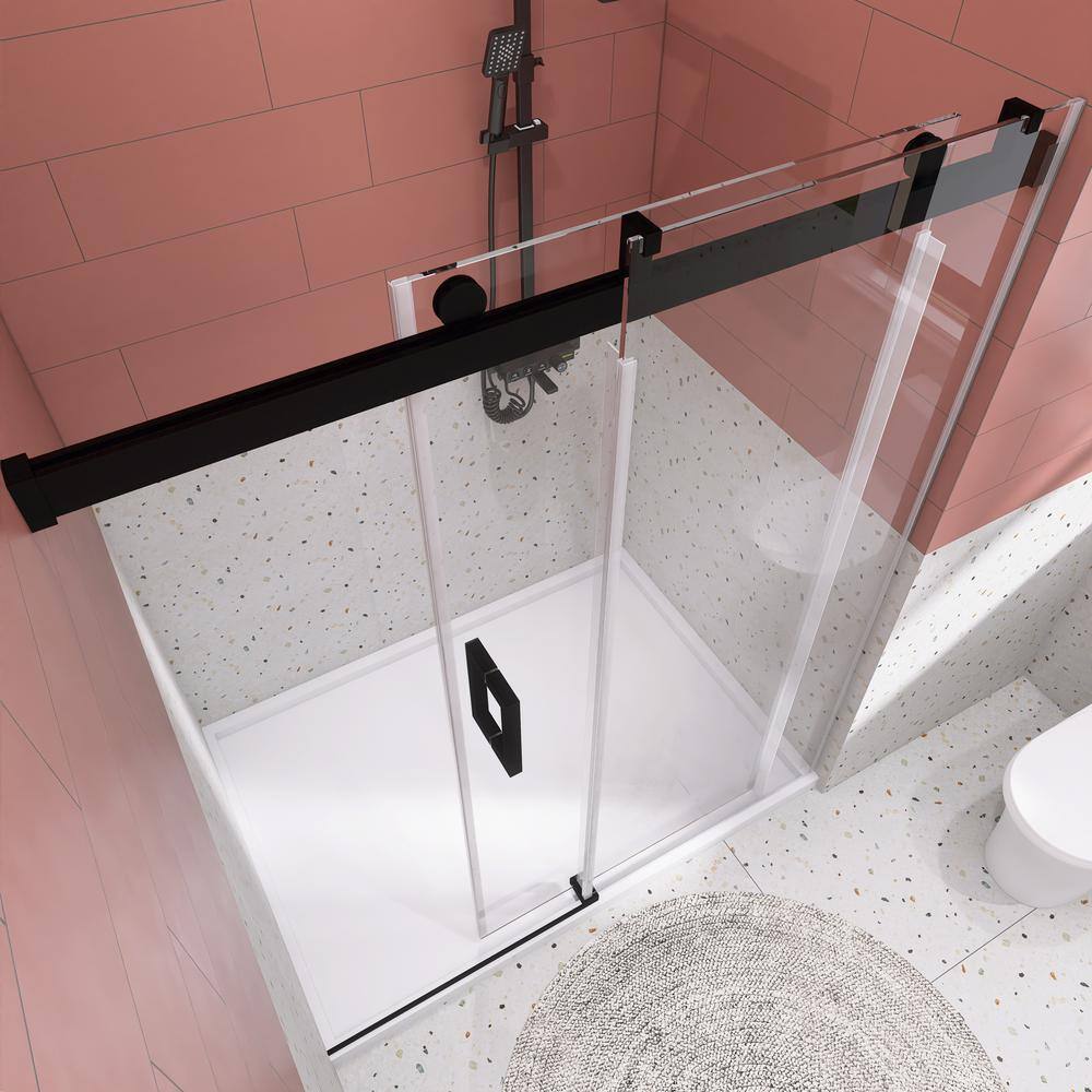 72'' Matte Black Frameless Sliding Shower Door with Clear Glass
