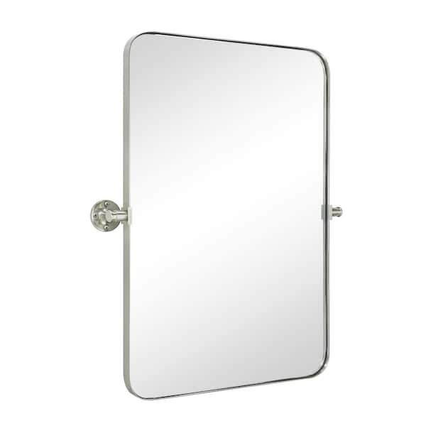 TEHOME Rounded 20 in. W x 30 in. H Small Rectangular Metal Framed Wall Mounted Bathroom Vanity Mirror in Brushed Nickel