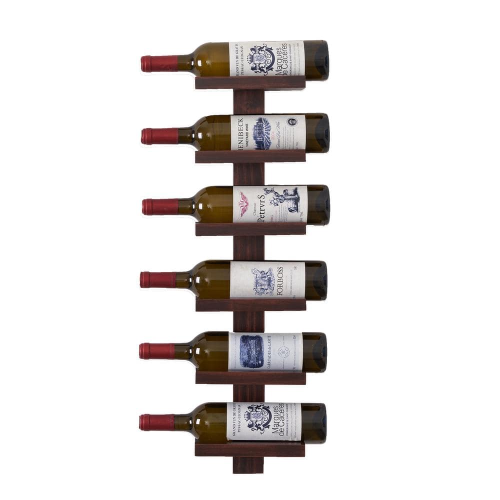 Afoxsos 6-Bottle Walnut Pine Wall Mounted Wine Rack SNPH003IN019 - The ...