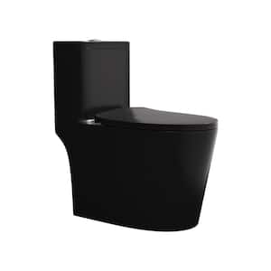 12 in. 1-Piece 1.0/1.6 GPF Dual Flush Elongated Toilet in Matte Black Seat Included