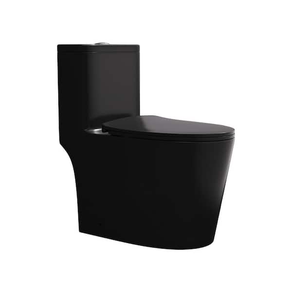 Modern 1-Piece 1.0/1.6 GPF Dual Flush Elongated Toilet in Black Modern 1-Piece 1.0/1.6 GPF Dual Flush Elongated Toilet in Black